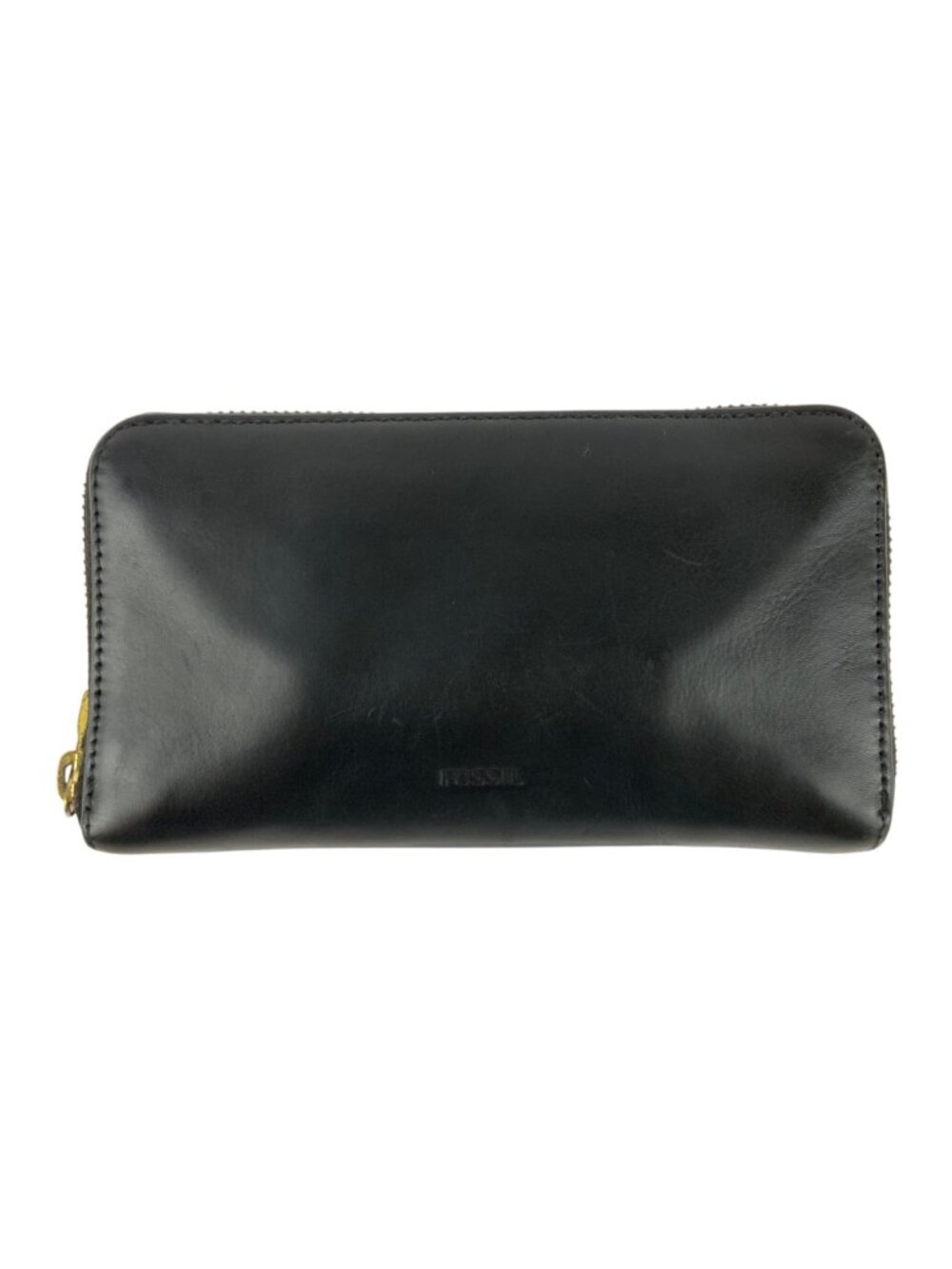 Fossil Emma Black Leather Zip-Around Wallet Accordion Pockets Credit Card Slots